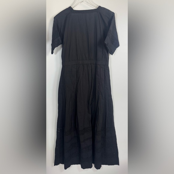 LOVE SHACK FANCY Black Edie Cotton Poplin Lace Button-Down Shirt Dress S B1670 - Picture 6 of 7